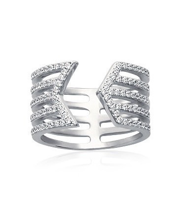 Grosse bague originale cinq anneaux argent massif ouverte zirconium micro serti en demi jonc Grosse bague originale cinq anneaux argent massif ouverte zirconium micro serti en demi jonc