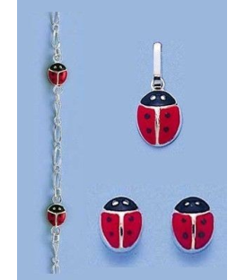 Parure boucles d'oreilles bracelet pendentif coccinelle enfant argent massif