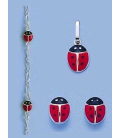 Parure boucles d'oreilles bracelet pendentif coccinelle enfant argent massif