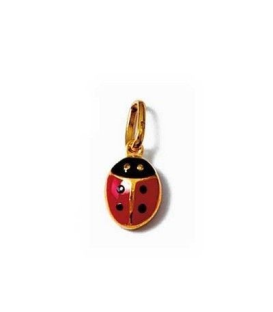 Pendentif pour enfant plaqué or coccinelle émail rouge points noirs