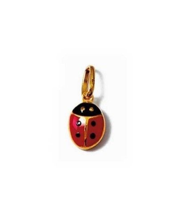 Pendentif pour enfant plaqué or coccinelle émail rouge points noirs-1