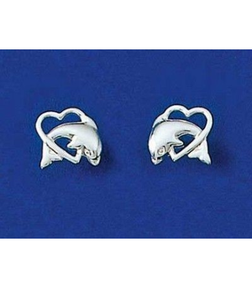 Boucles d'oreilles enfant argent massif et coeur dauphin-1