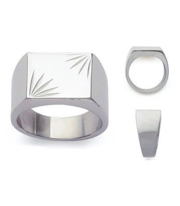 Grosse bague chevalière homme acier gravé 