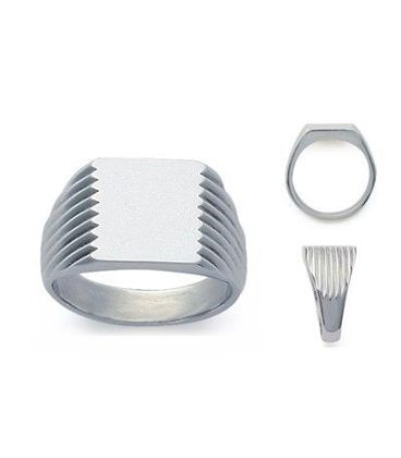 Grosse bague acier chevalière carrée miroir 