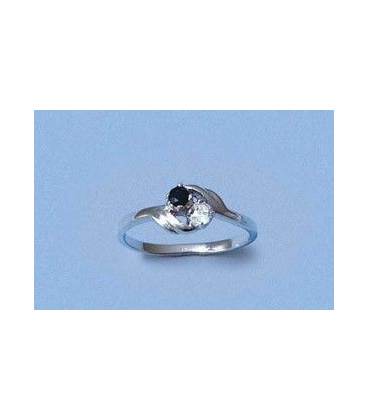 Petite bague argent massif zirconium et saphir tête à tête-1