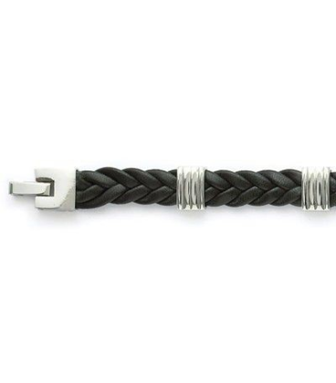 Bracelet homme en cuir noir tressé -1