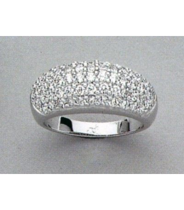 Bague argent massif bombée rehaussé pavage grains de zirconium -1