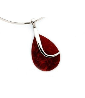 Très beau pendentif de corail gorgone rouge irisé argent massif