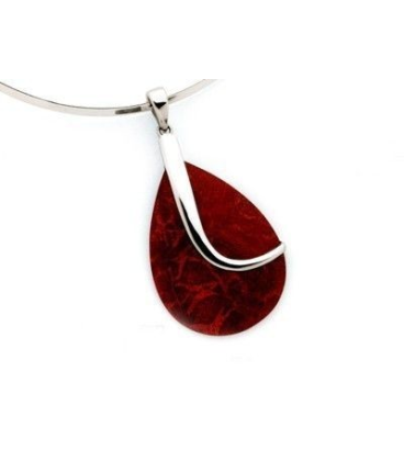 Très beau pendentif de corail gorgone rouge irisé argent massif 