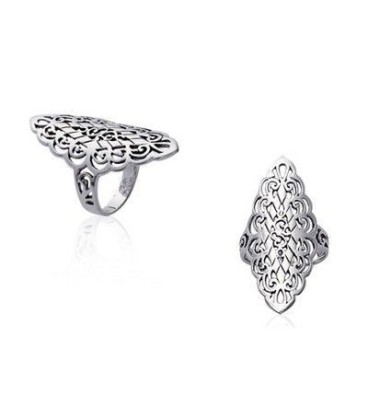 Bague argent massif belle navette ciselée dentelle-2
