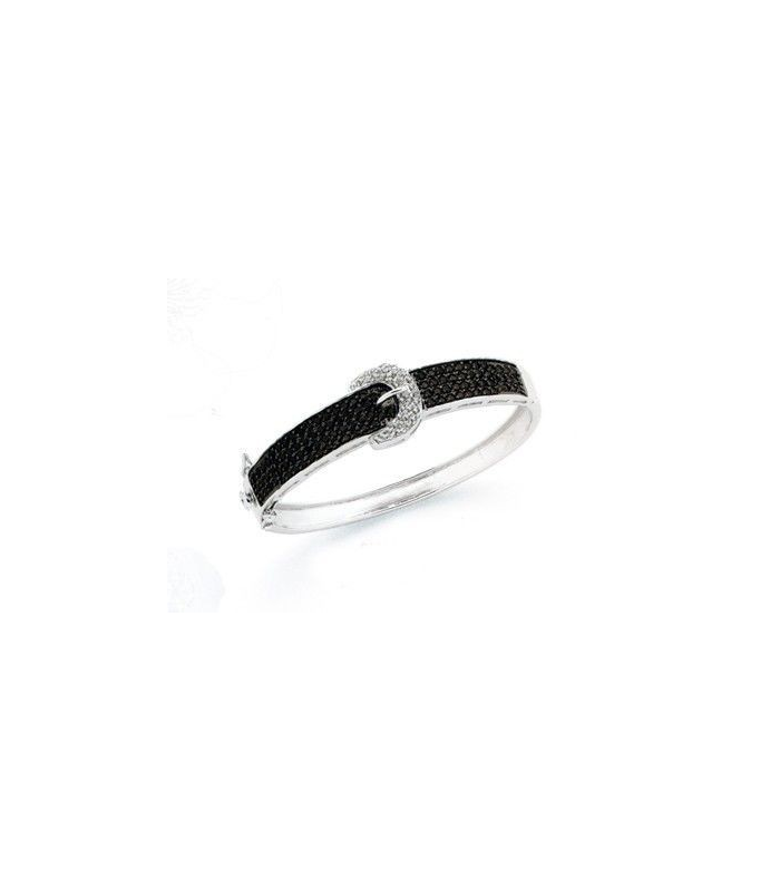 bracelet rigide ouvrant en argent massif ceinture zirconium noir blanc
