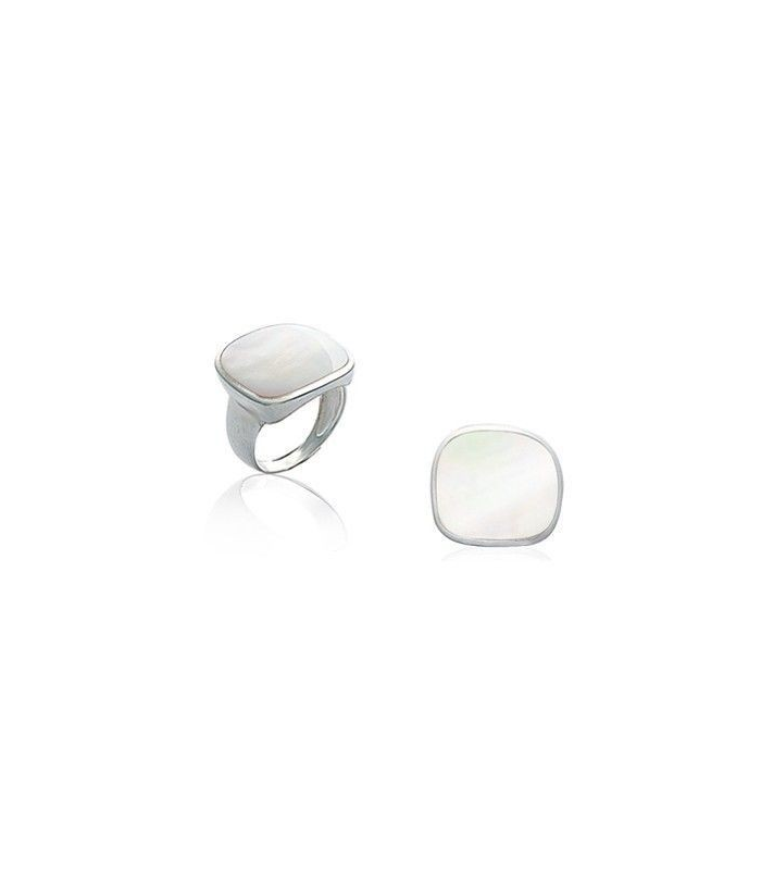 Bague En Argent Massif Avec Onyx Et Nacres Blancs - Taille 57 - Occasion