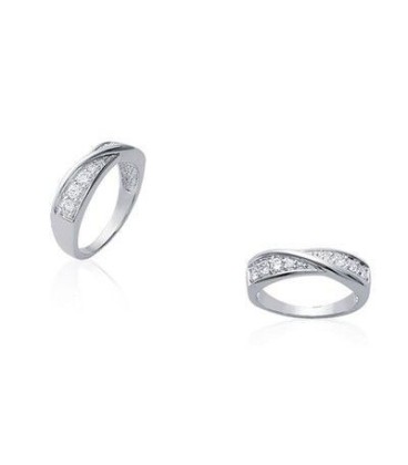 Bague alliance argent massif demi jonc d'oxydes de zirconium -2