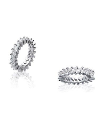 Alliance argent massif petites navettes de zirconium griffées-2