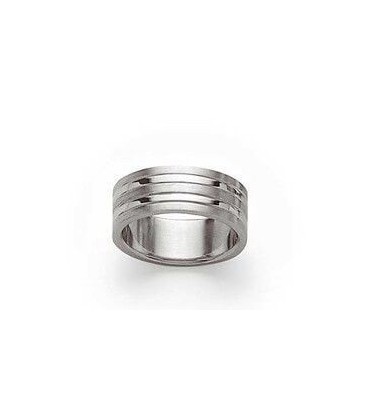 Bague acier style alliance striée-1