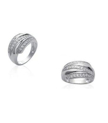 Grosse bague argent massif trois rangs de zirconium-2