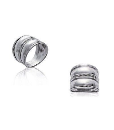 Grosse bague argent massif effet double faux anneaux -1