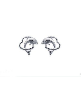 Boucles d'oreilles enfant argent massif et coeur dauphin