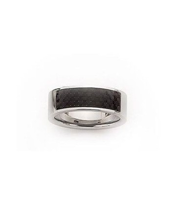 Bague homme acier brossé demi jonc rehaussé de carbone-1