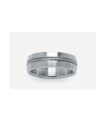 Bague acier homme anneau bombé avec cable torsadé-1