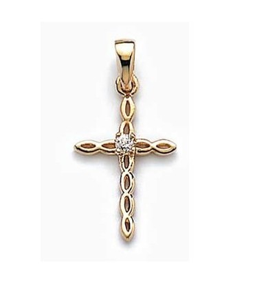 Pendentif croix en plaqué or et oxyde de zirconium serti griffé Pendentif croix en plaqué or et oxyde de zirconium serti griffé