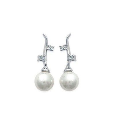 Boucles d'oreilles argent massif perle blanche de Majorque zirconium-2