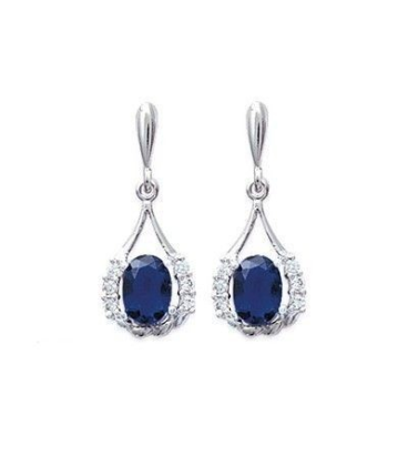 Boucles d'oreilles argent massif pendants oxydes de zirconium bleu et blancs 