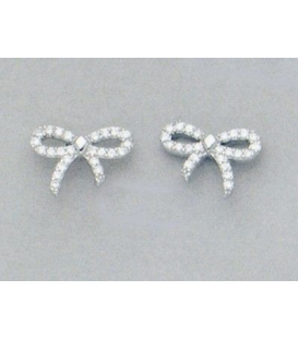 Boucles d'oreilles noeud d'argent massif et zirconium blanc 