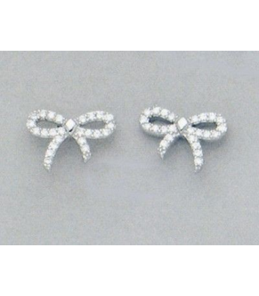 Boucles d'oreilles noeud d'argent massif et zirconium blanc -1