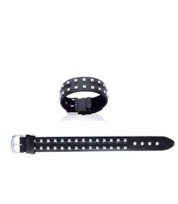 Bracelet homme en cuir noir clous d'acier -1