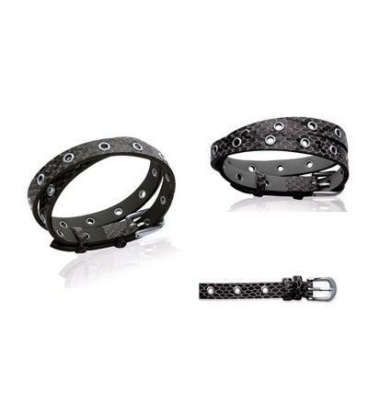 Bracelet lacet plat en cuir noir deux tours -1