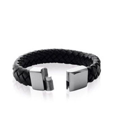 Beau bracelet homme en cuir noir tressé-1