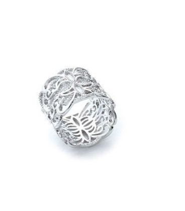 Bague argent massif large anneau dentelle et volutes-1