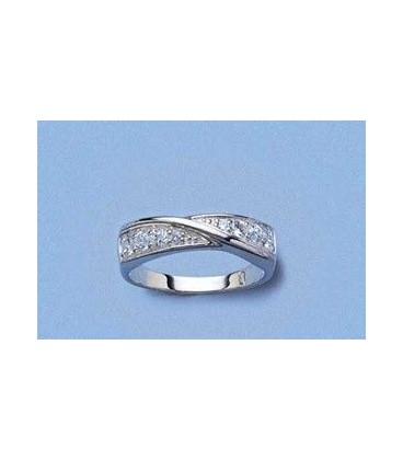 Bague alliance argent massif demi jonc d'oxydes de zirconium -1