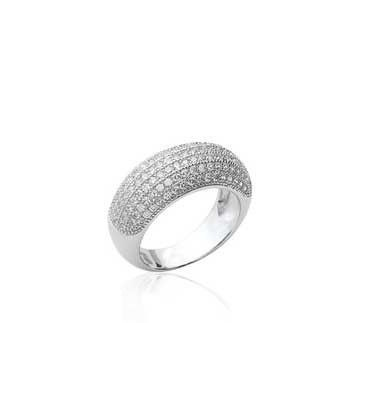 Bague argent massif bombée rehaussé pavage grains de zirconium -2