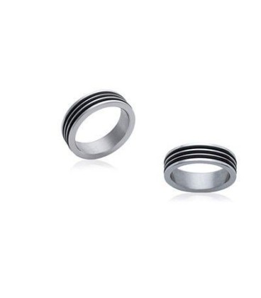 Bague homme acier anneau alliance deux tons-2