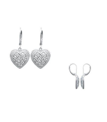 Boucles d'oreilles pendant coeur argent massif zirconium-1