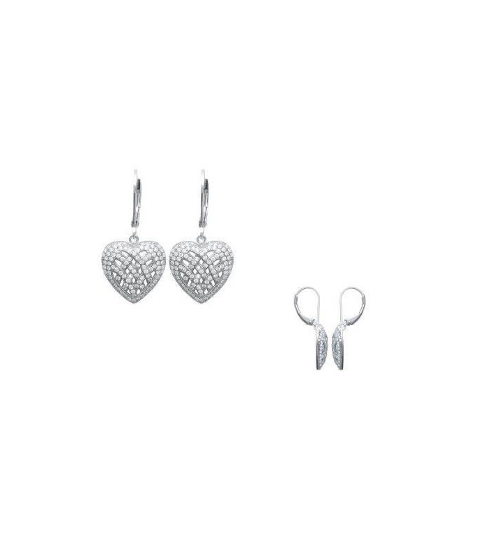 Boucles D'oreilles Cœur Zircon Argent Massif - Style Moderniste, Occasion