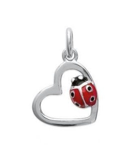 Pendentif enfants en argent massif forme de coeur avec une coccinelle