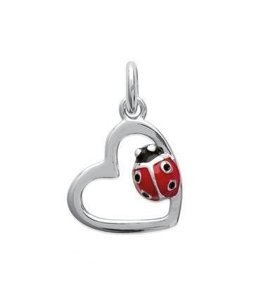 Pendentif enfants en argent massif forme de coeur avec une coccinelle-1