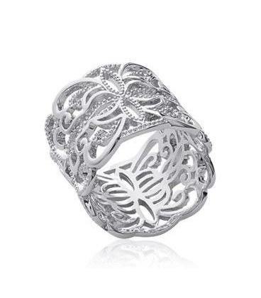 Bague argent massif large anneau dentelle et volutes-2