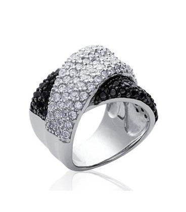 Grosse bague joaillerie argent massif larges anneaux blancs et noirs de zirconium-2