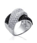 Grosse bague joaillerie argent massif larges anneaux blancs et noirs de zirconium