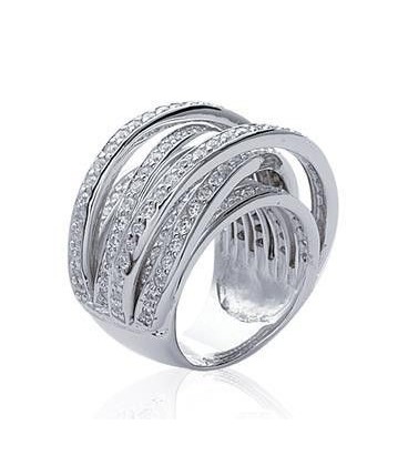 Superbe grosse bague argent massif anneaux sertis d'oxydes de zirconium-2