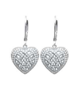 Boucles d'oreilles pendant coeur argent massif zirconium