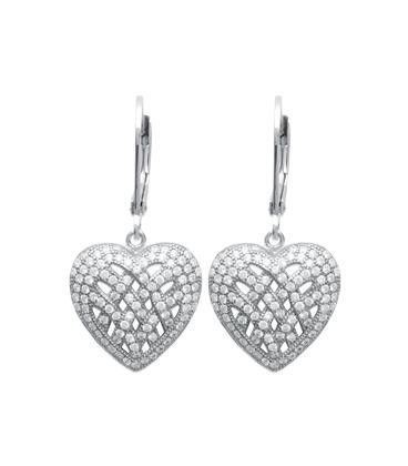 Boucles d'oreilles pendant coeur argent massif zirconium-2