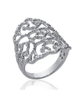 Belle bague femme argent massif plate ajourée volutes de zirconium