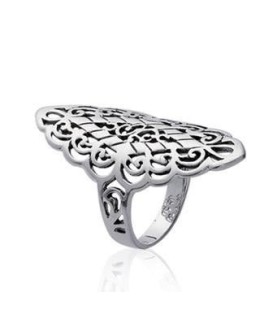 Bague argent massif belle navette ciselée dentelle-3