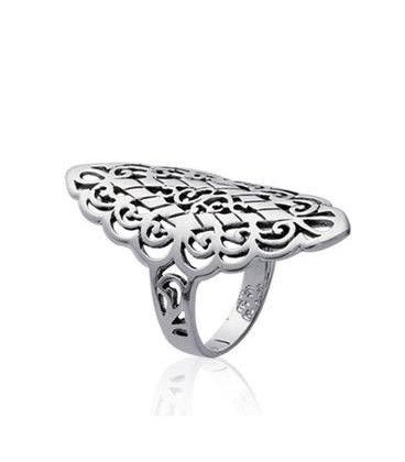 Bague argent massif belle navette ciselée dentelle-3