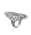 Bague argent massif belle navette ciselée dentelle